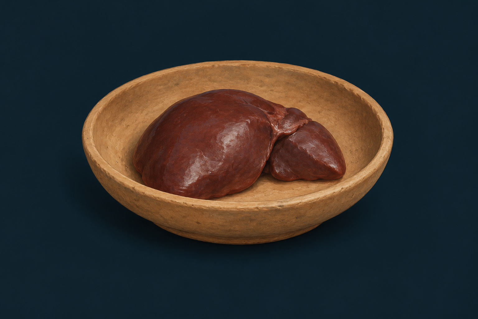 A liver portion on a plain terracotta dish